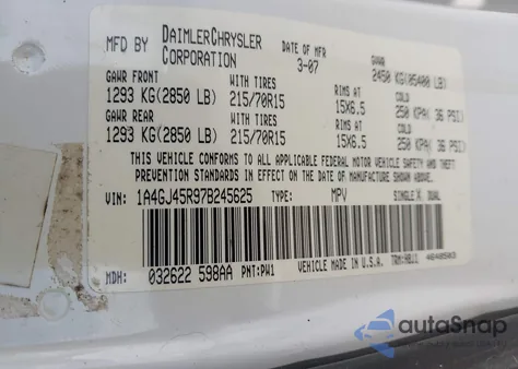 2007 Chrysler Town & Country from USA, damaged, VIN 1A4GJ45R97B245625